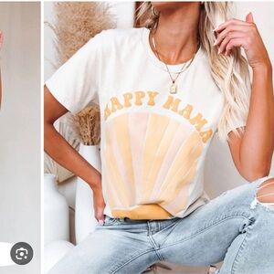 Vici Lulusimon Studio Beige Tan Happy Mama Sunshine Short Sleeve Graphic Tee New